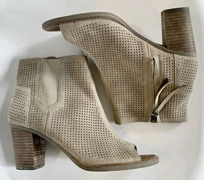 TOMS Majorca Peep Toe Perforated Leather Booties Size 9.5 Womens Tan Beige - Image 1 of 4