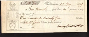 US EMBOSSED REVENUE RM 370 ON BALTIMORE PROMISSORY NOTE DATED 3/23/1849 - Picture 1 of 3