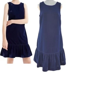 J Crew Velvet Dress Velour Navy Blue Ruffle Hem Party Formal Sleeveless size UK8 - Picture 1 of 12