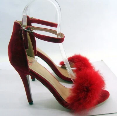 Zapatos rojos de tacón alto de aguja de 4" punta abierta con correas al tobillo MUJERES talla 8,5 Foto 1 de 4