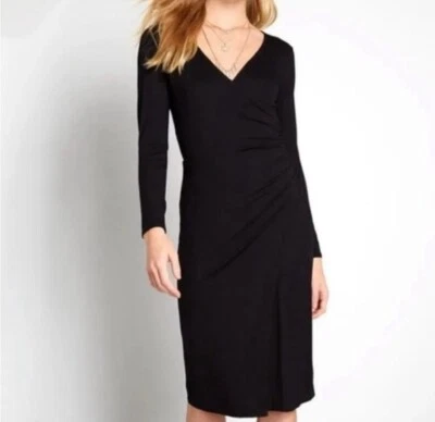 Vestido midi moteado acanalado envolvente sintético tejido en la ciudad Modcloth talla 1X Foto 1 de 4