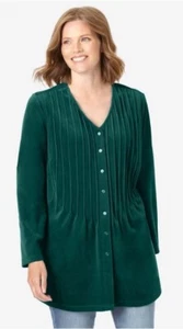 Emerald Green Knit Velour Tunic Top A-line with Pintucks - Brand New!! NWT - Picture 1 of 8