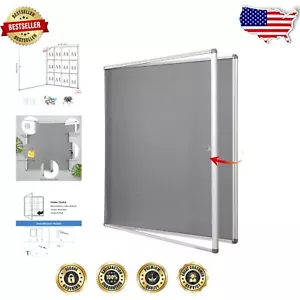 Lockable Felt Bulletin Board with Aluminum Frame - 38x38 Inches Message Center - Picture 1 of 11