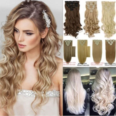 Extensiones de cabello con clip de cabeza completa natural real como humano mega grueso marrón EE. UU. Foto 1 de 4