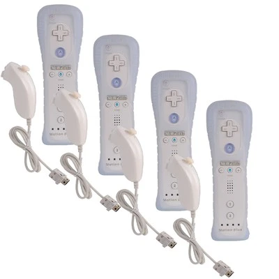 Paquete de 4 controles remotos y nunchuck Motion Plus Wii integrados para Nintendo Wii Wii U Foto 1 de 4