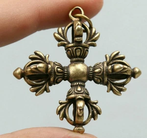 Colgante Amuleto Cruz Bronce Dorje Vajra Xiangmo-chu Budismo Tibetano Nepal 1.8" - Imagen 1 de 6