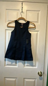 French toast kids girls 6 navy blue dress pleated jumper with buckles - Picture 1 of 8