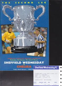 1990/91 Sheffield Wednesday V Chelsea 27-02-1991 Copa Liga Semifinal y Boleto - Imagen 1 de 1