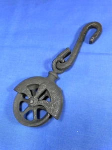 Antique Iron Pulley w/ Hand Forged Hook, RePurpose, Light Fixture, Hanging Plant - Picture 1 of 2