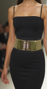 Women Gold Elastic Wide Designer Look Fashion Belt Bling Metal Square Buckle S M - Picture 1 of 18