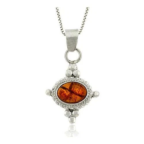 925 Silber Bernstein East West Bali Perlen Oval Anhänger, - Bild 1 von 1