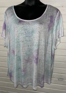Cynthia Rowley Gr. PLUS 3X 100 % Leinen Batik T-Shirt Top Pastellfarben U-Ausschnitt EUC - Bild 1 von 8