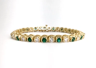 Pulseira de tênis de ouro amarelo 14K 2,7 ctw diamante e esmeralda colombiana P817 - OAK244 - Imagem 1 de 4