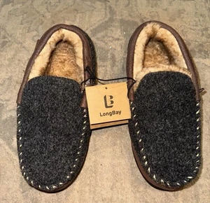New LongBay Mens Gray Moccasin Slippers House Shoes Memory Foam SZ 8 - Bild 1 von 6