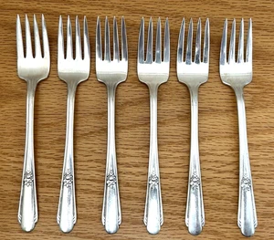 Juego de 6 tenedores de ensalada Wm Rogers 1937 Memory Hiawatha plateados - Imagen 1 de 6