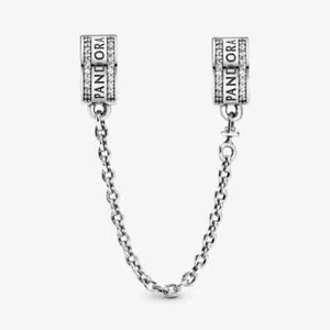 New Genuine Pandora Silver Signature Logo Safety Chain Clip Charm 792057-05cm - Picture 1 of 6