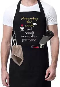 Funny Black Chef Aprons for Men Adjustable BBQ Grill Kitchen Cooking Aprons with - Picture 1 of 12