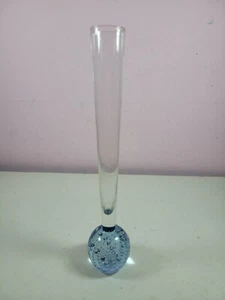 Jarrón moderno Mid-Century MCM azul burbuja vidrio 10" - Imagen 1 de 7