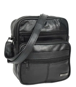 Mens Soft Leather Cross Body Messenger Travel Pouch HLG154 Black - Picture 1 of 8