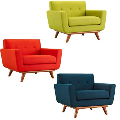 Classic Mid-Century Modern Tufted Club Chair Arms Green, Atomic Red, Azure Blue - Image 1 of 4