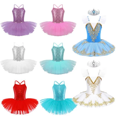Kids Girls' Sequined  Ballet Tutu Dress Ballerina Leotard Outfit Dance UK - Image 1 of 2