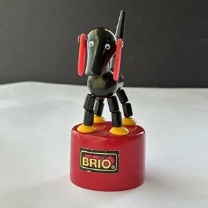 Vintage Swedish wooden dog Puppet Sampo Scandinavian Toy Daschund Brio Black Red - Picture 1 of 8
