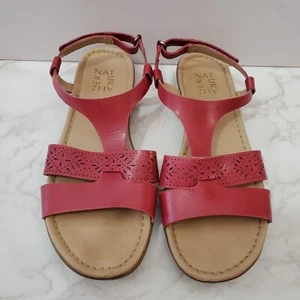 Naturalizer Westley Sandals 9M Red Leather Cutouts Sling Back Block Heel Comfort - Picture 1 of 11