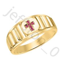 0.20 ctw Lab Created Ruby 14k Yellow Gold Over Cross Wedding Band Men's Ring