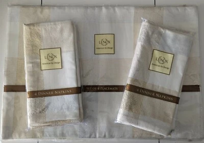 LENOX gold/silver-blueish Placemats Set of 4- 13" x 19" & Matching 8 Napkins NEW - Image 1 of 4