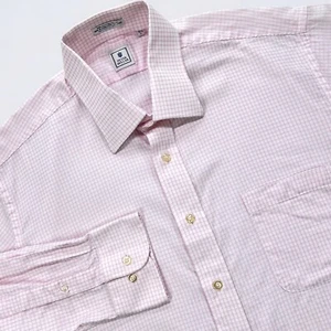 Peter Millar Button Up Shirt Men's Large Pink White Grid Long Sleeve Preppy - Picture 1 of 12