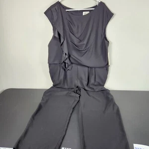 Eliza J NWT Jumpsuit SZ 18W Black Ruffle Shoulder Preppy Business Pockets Crepe - Picture 1 of 12