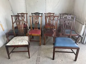 10(8+2 carvers) vintage reproduction mahogany chippendale harlequin style chairs - Picture 1 of 12