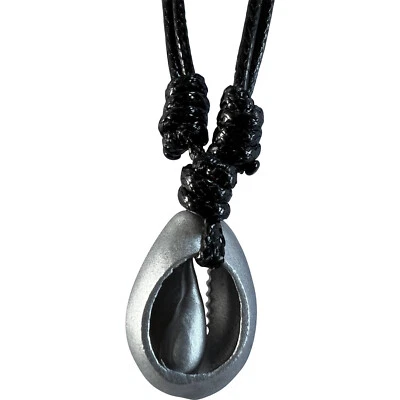 Silver Colour Shell Pendant Necklace Black Cord Chain Man Woman Boy Girl Jewelry - Image 1 of 4