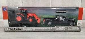 New Ray 1/43 Chevy Silverado Pickup with Trailer & Kubota M5-111 Tractor Loader - Picture 1 of 8