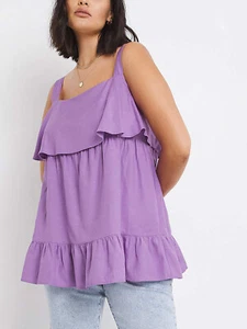 SimplyBe Vest Top Frill Detail LAVENDER Linen Mix 10 14 16 18 20 22 24 26 28 32 - Picture 1 of 4