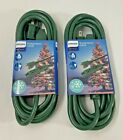 (2) Philips 15ft - 3 Outlet Grounded Extension Cord Holiday Outdoor Use, Green