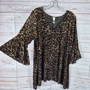 Vintage Damen Samt Burnout Gr. 2XL Tunika Top Hai Biss Saum fließend schwarz braun - Bild 1 von 6