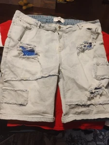 Pantalones cortos de mezclilla ADN🧬 🩳 para hombre lavados a la piedra 💙 Pantalones cortos azules con estrás  - Imagen 1 de 13