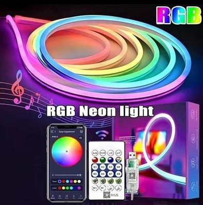 5 Meter Smart RGB Neon LED Strip Lights with App & Remote Music Sync Rope Light - Image 1 of 4