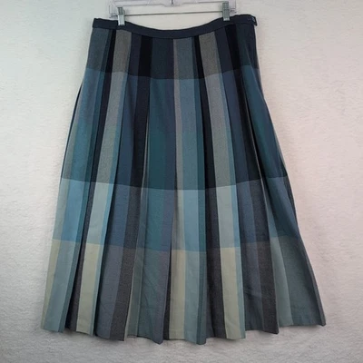 Saia longa feminina Pendleton clássica lã 18 azul verde xadrez plissado vintage - Imagem 1 de 4