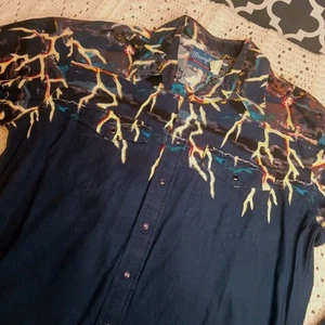 Vintage Wrangler Western Pearl Snap Shirt Herren XL Cowboy Lightning Storm 90s Grafik - Bild 1 von 14