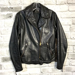 Vintage Black Leather Motorcycle Jacket Women's XS Biker Short Zipper Moto 90s - Foto 1 di 17