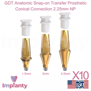 10x GDT Collegamento conico protesico trasferimento a scatto anatomico 2,25 mm NP - Foto 1 di 6