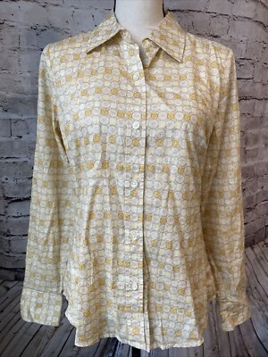 GAP Womens Long Sleeve Blouse Yellow Print Cotton Size M Lightweight Casual - Image 1 of 4