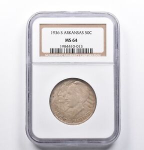 MS64 1936-S Arkansas Commemorative Half Dollar NGC *1067