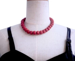 Collar 14mm Tambor Rojo Hierba Coral 18" Disco Bola Cierre Joyería Marcado Suministro - Imagen 1 de 7