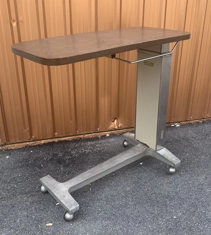 Vintage Metal MEDICAL CART Rolling Hospital Expanding Bedside Tray Table Cover