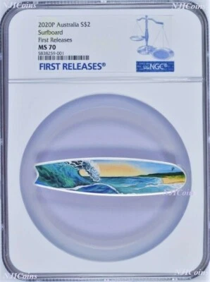 2020 Surfboard 2oz Colored Silver Australia $2 Coin NGC MS 70 FR - Image 1 of 4