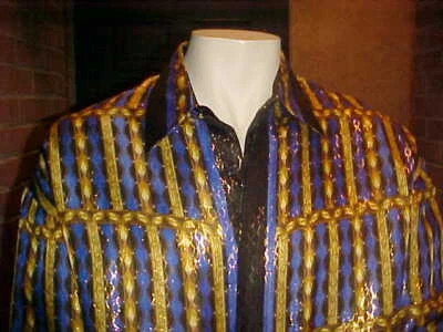 CAMISA DE SEDA METÁLICA VINTAGE PARA HOMBRE ALBERTO CELINI MULTICOLOR HERMOSA GRANDE/XLARG Foto 1 de 4