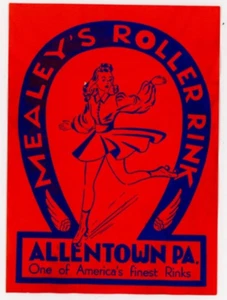 Pista de patinaje Mealey's 1930-50 Allentown PA. Etiqueta de pista de patinaje de colección EVN3 - Imagen 1 de 2